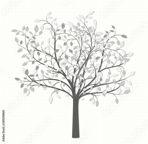 Drawing of a tree with leaves and fruit in vintage style on a notebook sheet