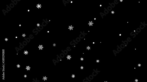 Winter holidays animated snowflakes on black background.  Animation with falling snowflakes photo
