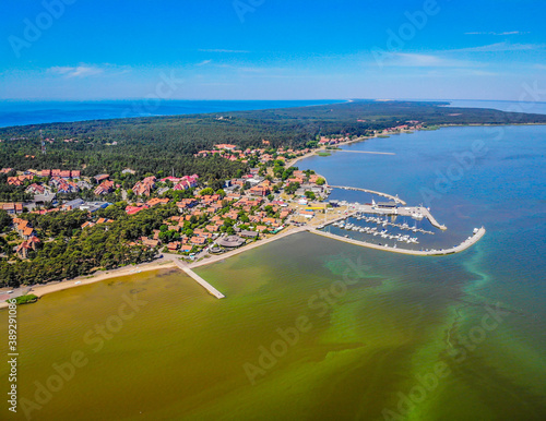 Aerial view of Nida - largest town of Curonian spit. Lithuania Russia boarder