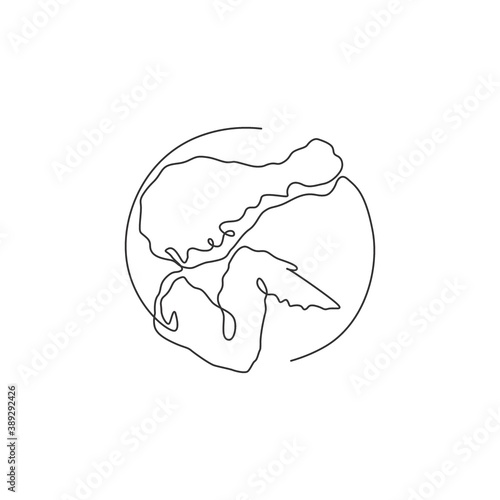 Single continuous line drawing of stylized spicy wings fried chicken logo label. Emblem fast food restaurant concept. Modern one line draw design vector illustration for shop or food delivery service