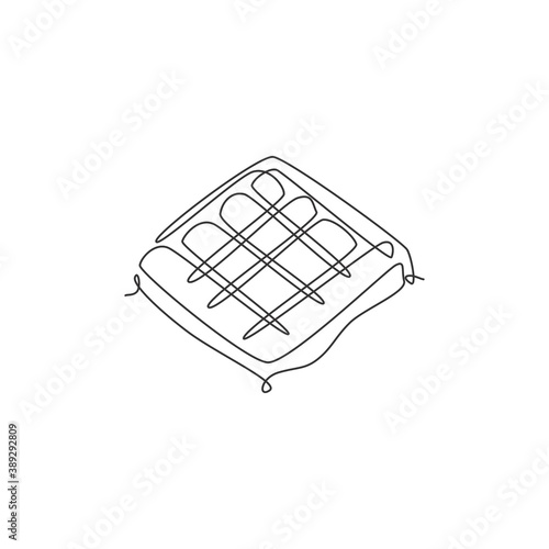 One continuous line drawing of fresh delicious American waffles canteen restaurant logo emblem. Breakfast food cafe shop logotype template concept. Modern single line draw design vector illustration