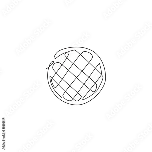 One single line drawing of fresh waffles store logo vector graphic illustration. Breakfast food cafe menu and restaurant badge concept. Modern continuous line draw design street food logotype