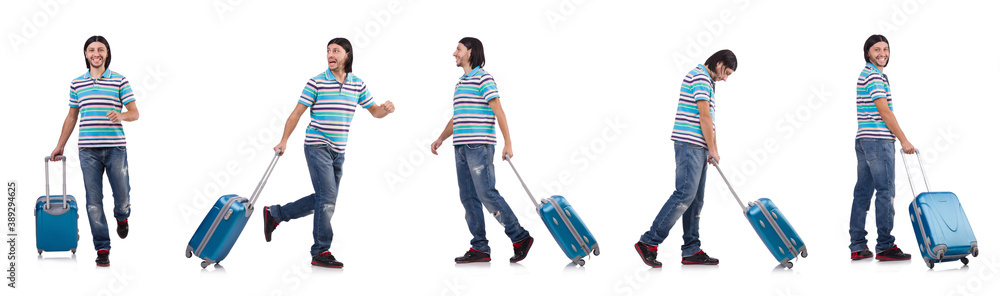 Young man with suitcase isolated on white Young man with suitcase isolated on white
