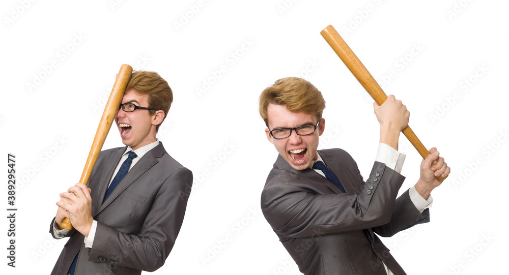 Young businessman with baseball bat isolated on white Young businessman with baseball bat isolated on white