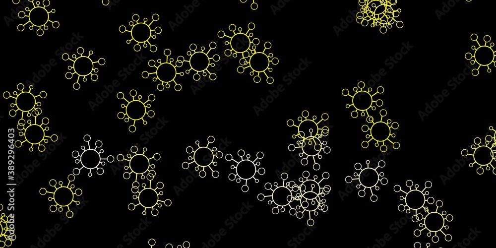 Dark yellow vector backdrop with virus symbols.