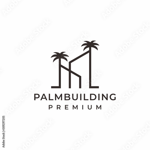 Real estate logo, building with palm