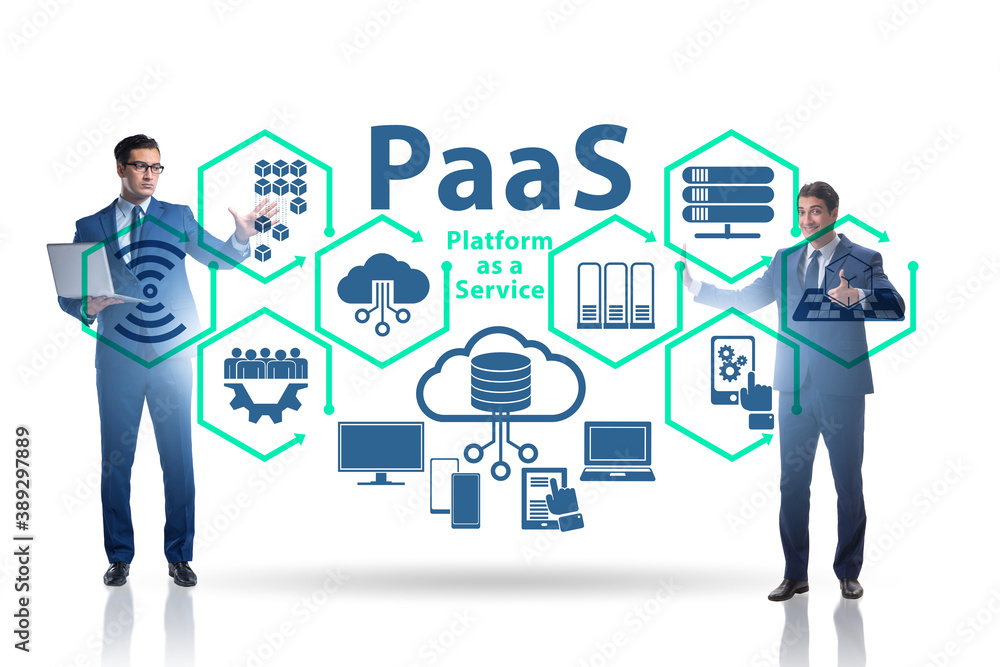 Platform as a service concept with businessman Platform as a service concept with businessman