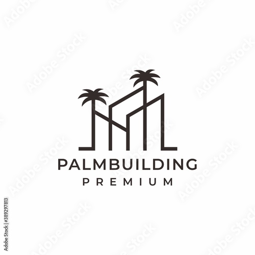 Real estate logo, building with palm