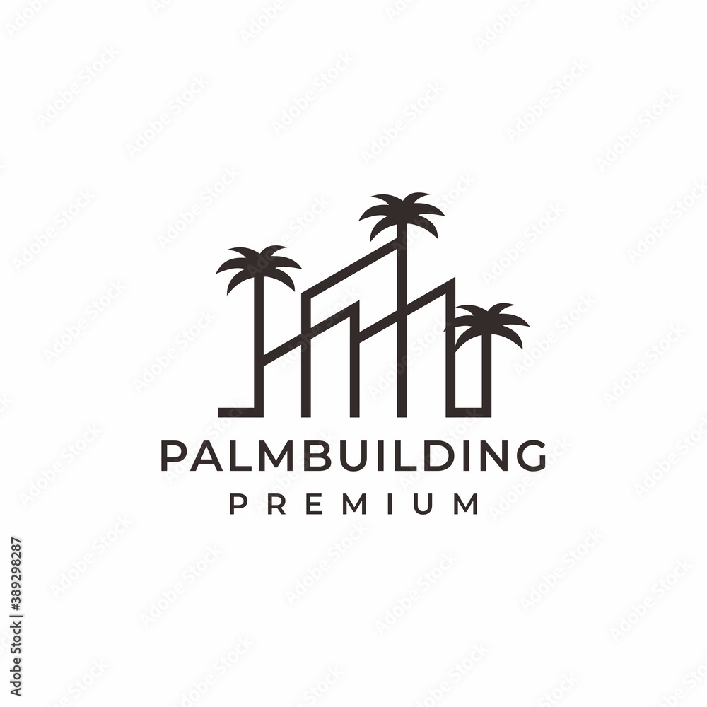 Obraz premium Real estate logo, building with palm