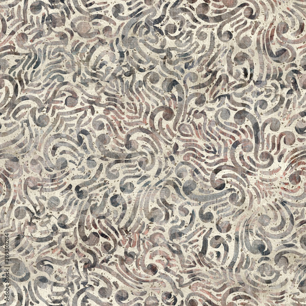 Chic formal grungy damask texture seamless pattern. High quality illustration. Ornate flourish baroque design in a trendy posh exotic style. Grainy fabric texture overlay. Chic formal grungy damask texture seamless pattern. High quality illustration. Ornate flourish baroque design in a trendy posh exotic style. Grainy fabric texture overlay.