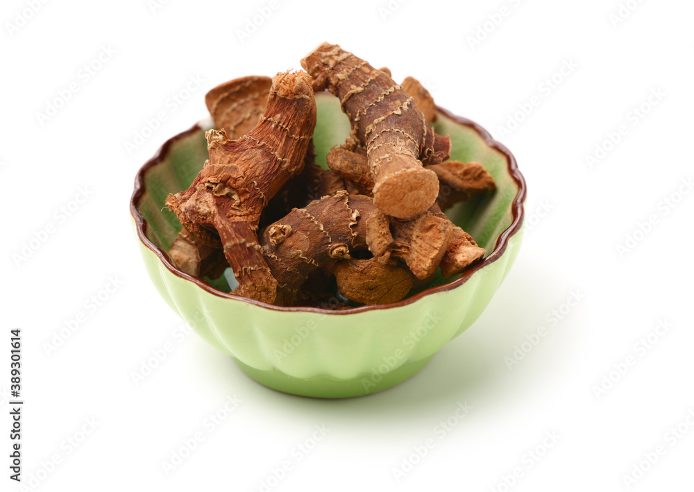 Dried galangal root isolated on white background Dried galangal root isolated on white background