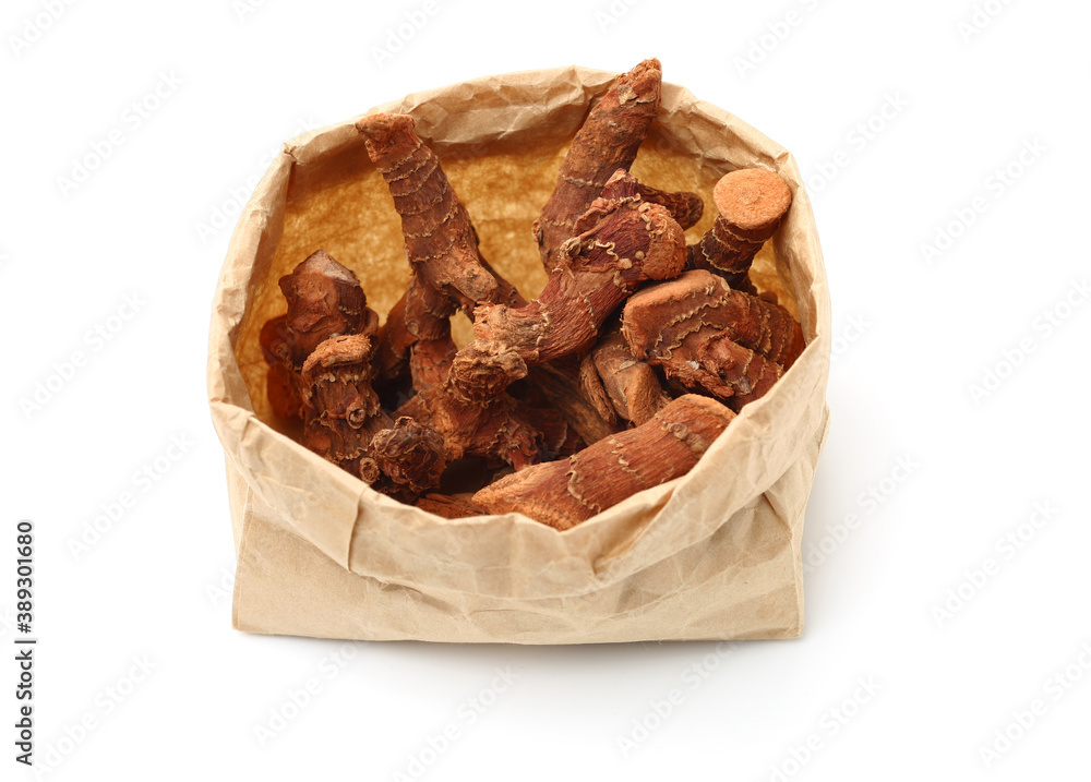 Dried galangal root isolated on white background Dried galangal root isolated on white background