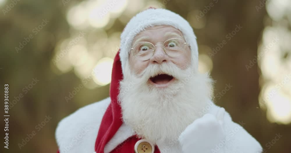 Santa Claus smiling outdoor. Summer. Calling. Come on. 4K. Santa Claus smiling outdoor. Summer. Calling. Come on. 4K.