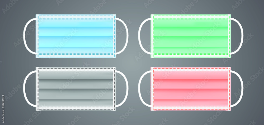 Fototapeta premium Colorful vector mask design. Masks are used as a prevention against the spread of Coronavirus