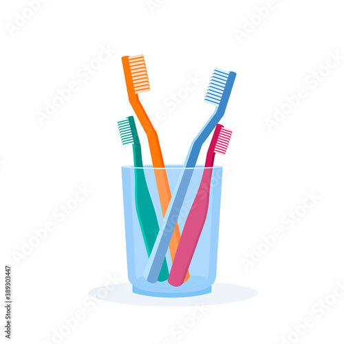 Toothbrush and cup family pink blue green orange set