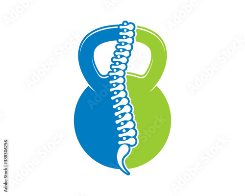 Healthy spine with fitness kettle bell shape