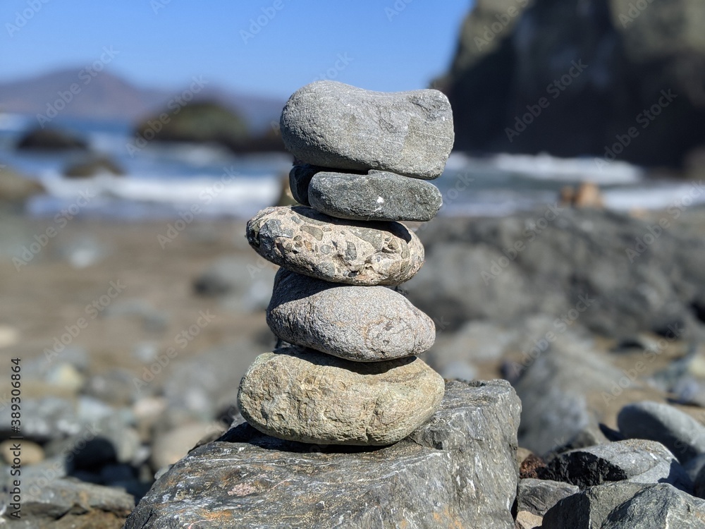 Stacked stones on Mile Rock Beach Stacked stones on Mile Rock Beach