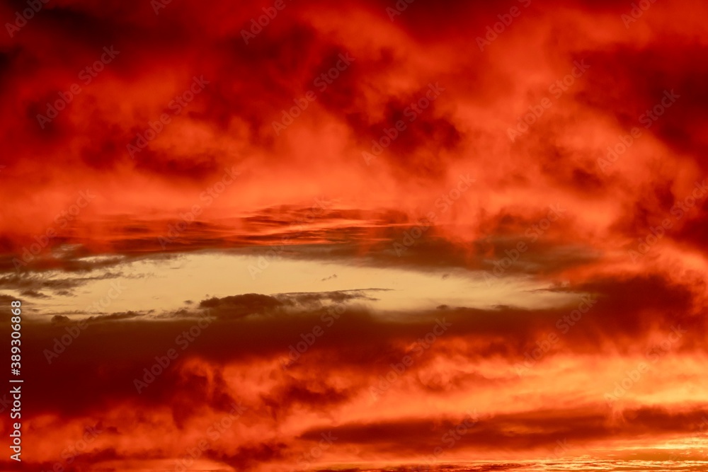 Dramatic red sunset with clouds