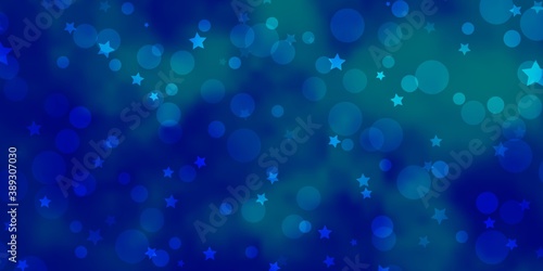 Light BLUE vector texture with circles, stars. © Guskova