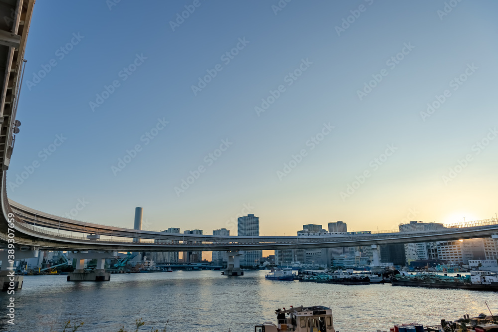 Obraz premium 東京都港区芝浦ふ頭から見た東京の都市景観