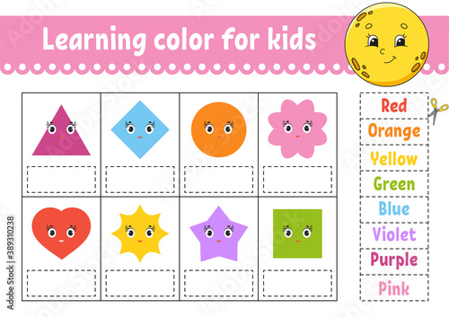 Learning color for kids. Education developing worksheet. Activity page with color pictures. Riddle for children. Isolated vector illustration. Funny character. Cartoon style.