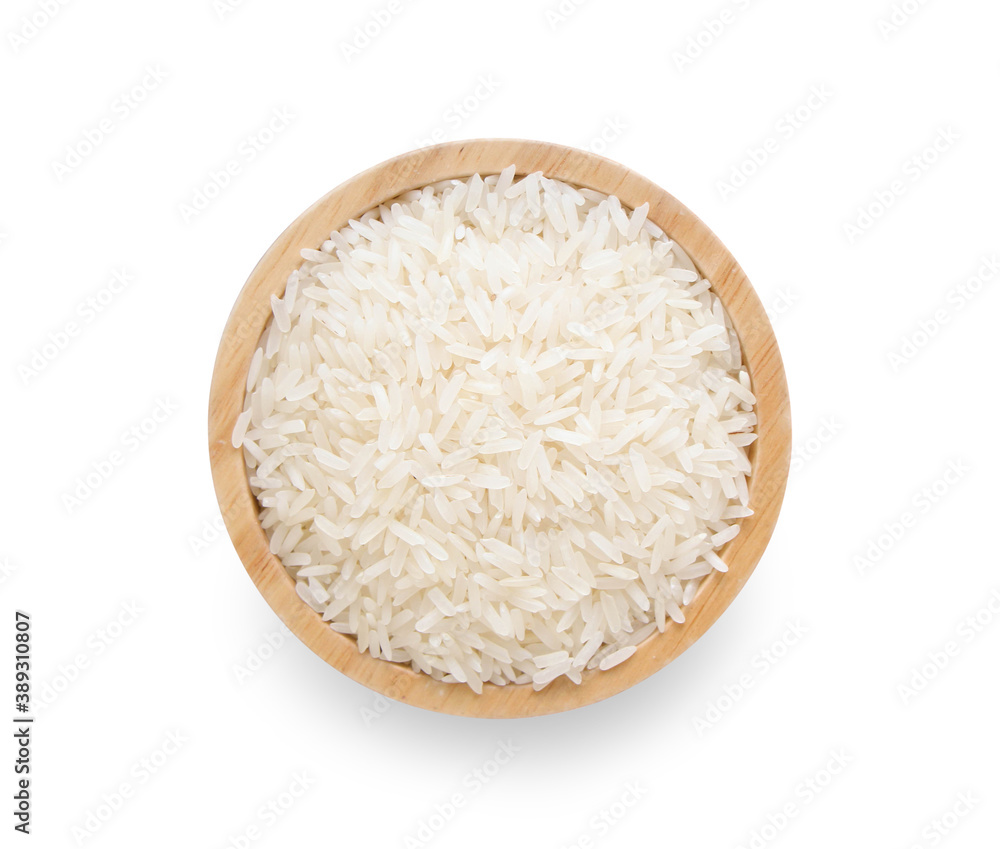 Thai Jasmine rice (white rice) in wooden bowl isolate on white background. Thai Jasmine rice (white rice) in wooden bowl isolate on white background.