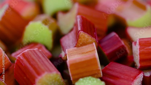 Chopped Rhubarb on a rotating plate (seamless loopable)