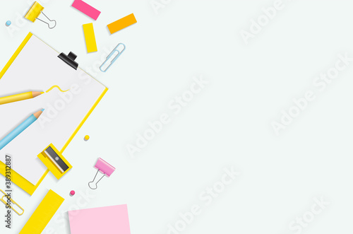 Creative, fashionable, minimalistic, school or office workspace. Flat lay. vector design EPS10.