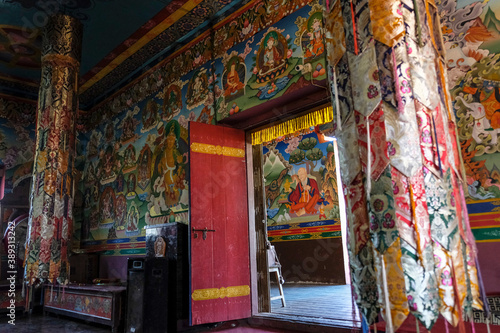 Pelling, India - October 2020: Detail of the Buddhist Sanghak Choeling Monastery in Pelling on October 31, 2020 in Sikkim, India. © Oscar Espinosa