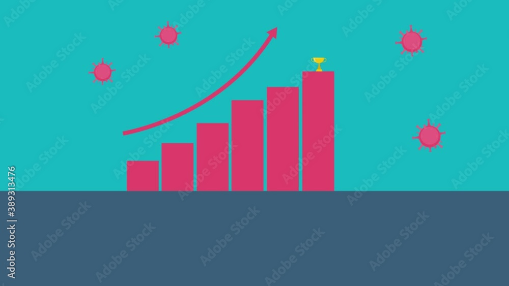 Male manager look at a trophy above growth graph Male manager look at a trophy above growth graph