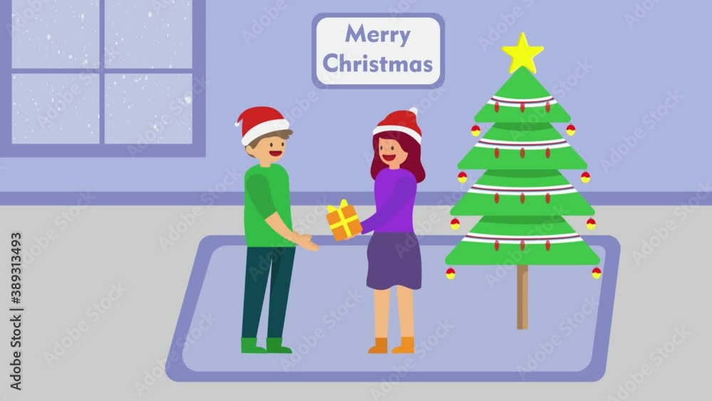 Man giving a christmas present to his girlfriend Man giving a christmas present to his girlfriend