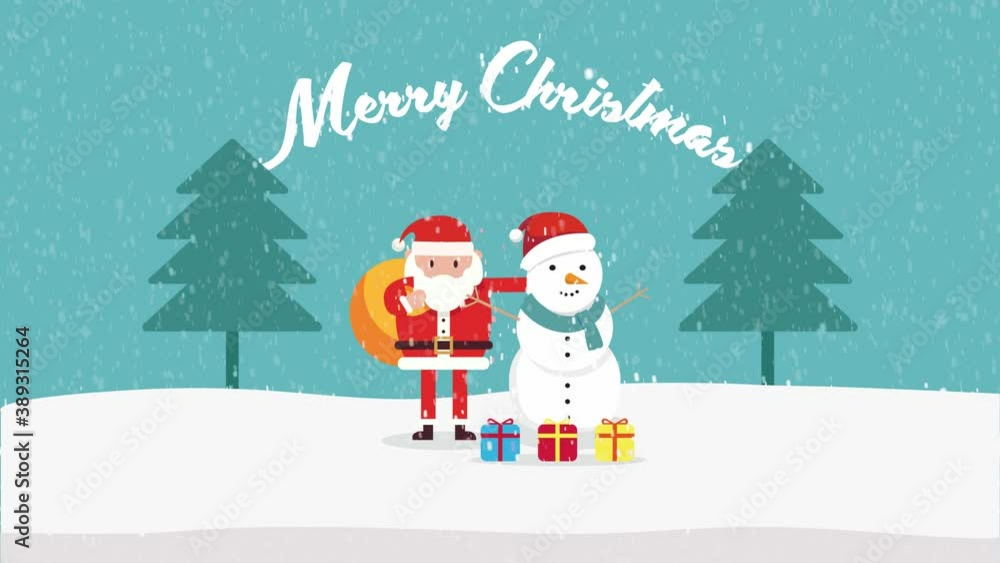 Santa claus and snowman with Merry Christmas text Santa claus and snowman with Merry Christmas text