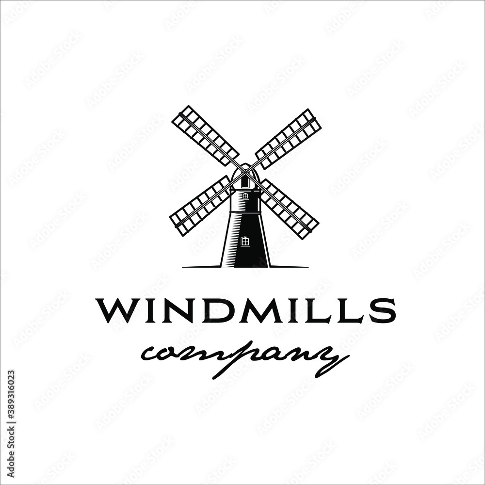 Fototapeta premium Windmill with brick tower in classic design