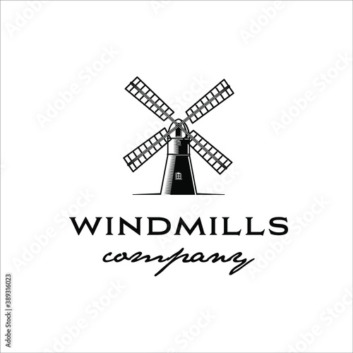 Windmill with brick tower in classic design