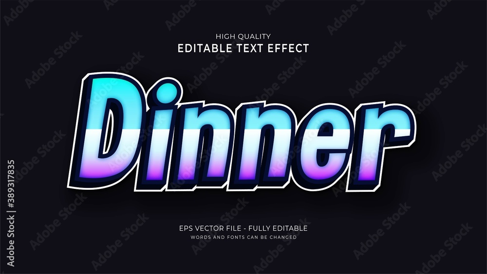 dinner graphic style effect, editable 3d text style effect
