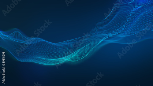 Particles wave background with blue led light. corporate tech concept.