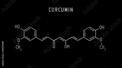 Curcumin Molecular Structure Symbol Sketch or Drawing Animation on black background and Green Screen photo