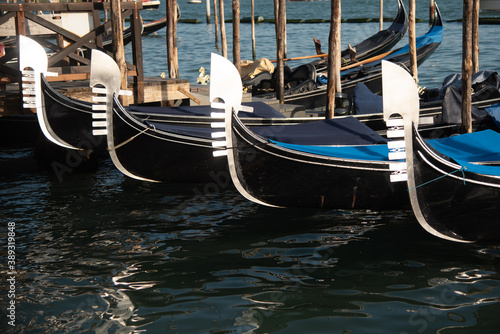 Venice Gondolas moored at the San Marco square or Piazza san Marco,
