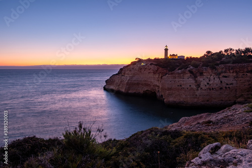 Portugal Algarve K  ste Leuchtturm Blaue Stunde