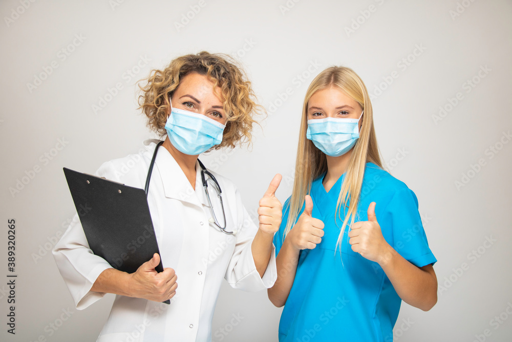 two doctor girl and female student doctor epidemic hospital
