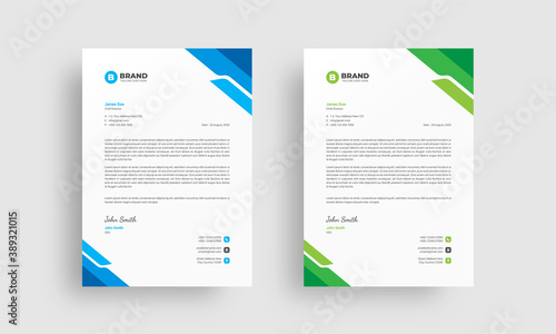 Creative & clean abstract business letterhead design template. Professional corporate letterhead design template with blue & green color variation.