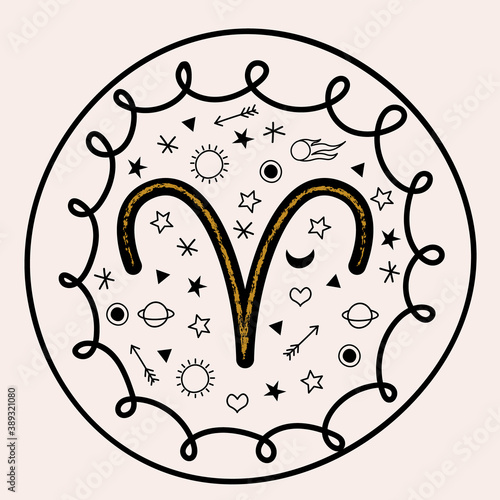 Aries zodiac sign. Horoscope and astrology. Vector illustration in a flat style.