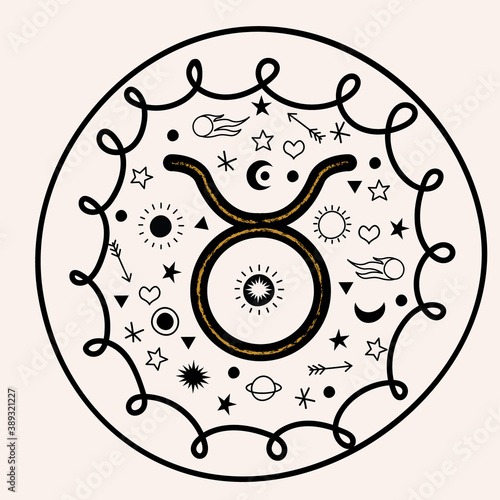 Taurus is a sign of the zodiac. Horoscope and astrology. Vector illustration in a flat style.