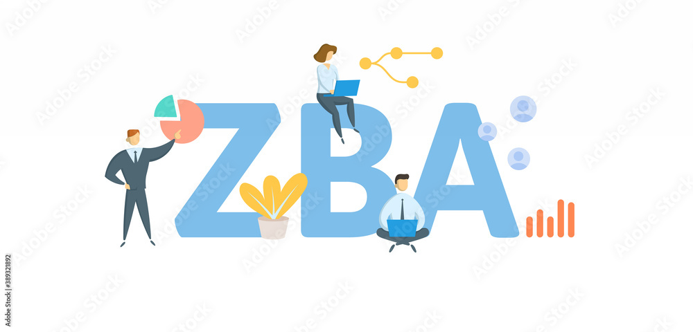 ZBA, Zero Balance Account. Concept with keywords, people and icons. Flat vector illustration. Isolated on white background. ZBA, Zero Balance Account. Concept with keywords, people and icons. Flat vector illustration. Isolated on white background.