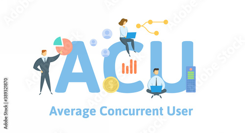 ACU, Average Concurrent User. Concept with keywords, people and icons. Flat vector illustration. Isolated on white background.
