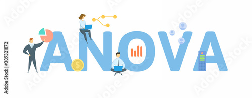 ANOVA, Analysis Of Variance. Concept with keyword, people and icons. Flat vector illustration. Isolated on white background.