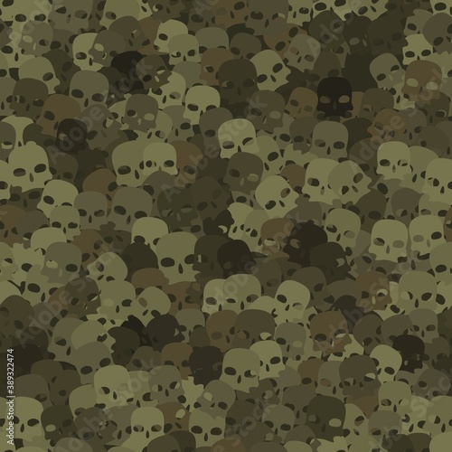 Camouflage olive and khaki scull silhouettes seamless pattern background