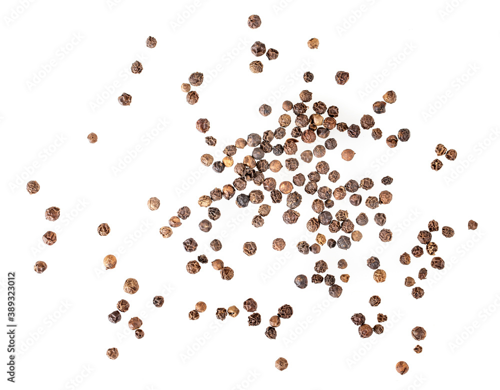balck pepper isolated on white background. Black peppercorns macro closeup top view balck pepper isolated on white background. Black peppercorns macro closeup top view