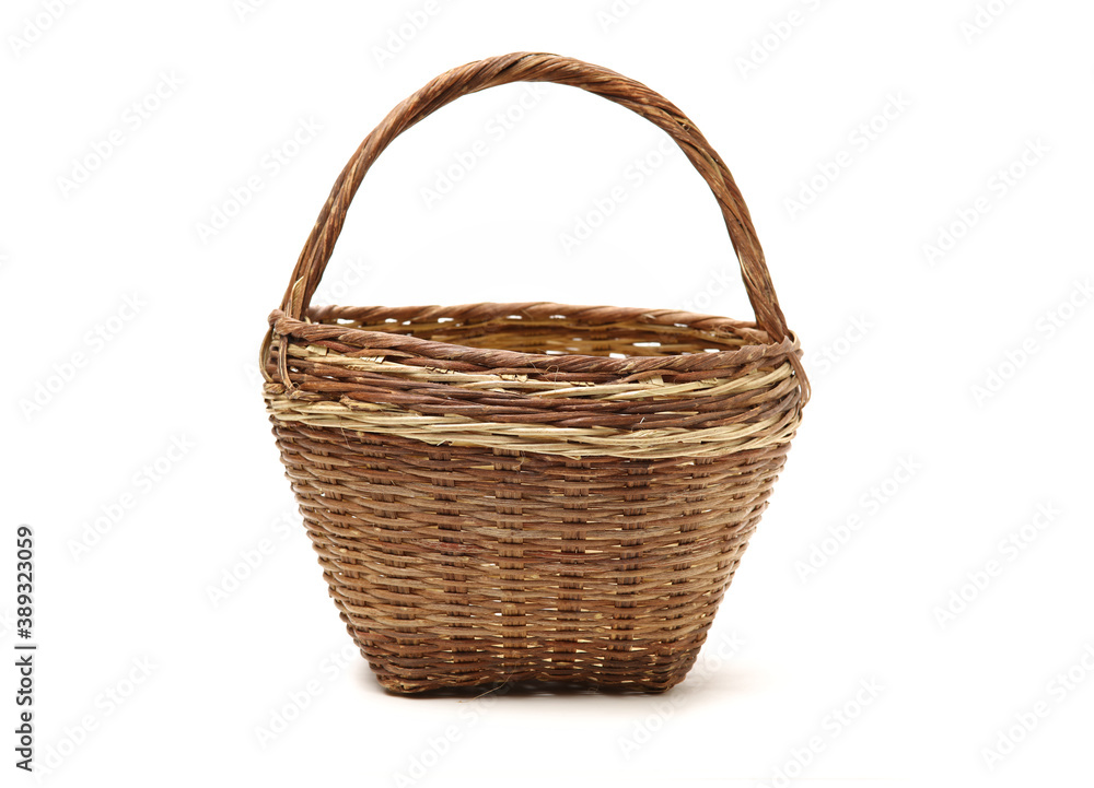 empty wicker basket isolated on white