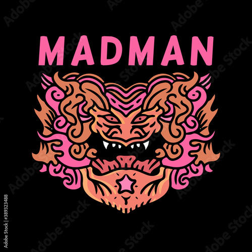 Cool madman head illustration for poster, sticker, or apparel merchandise.With tribal and hipster style.